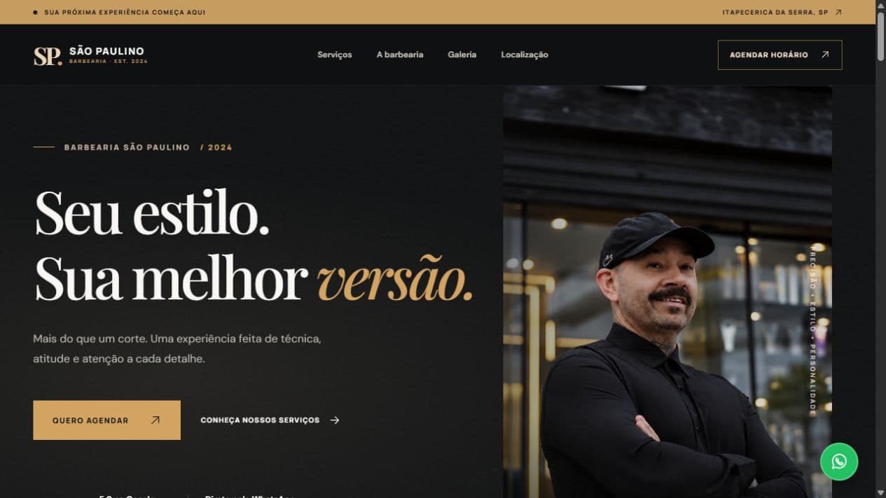 Captura da página inicial publicada de Barbearia São Paulino