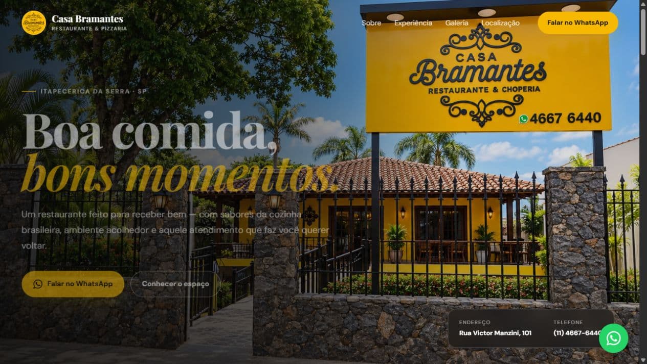 Captura da página inicial publicada de Casa Bramantes