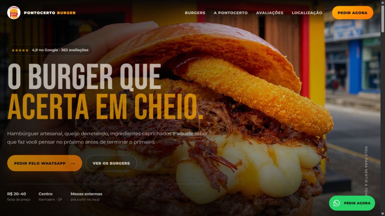 Captura da página inicial publicada de PontoCerto Burger
