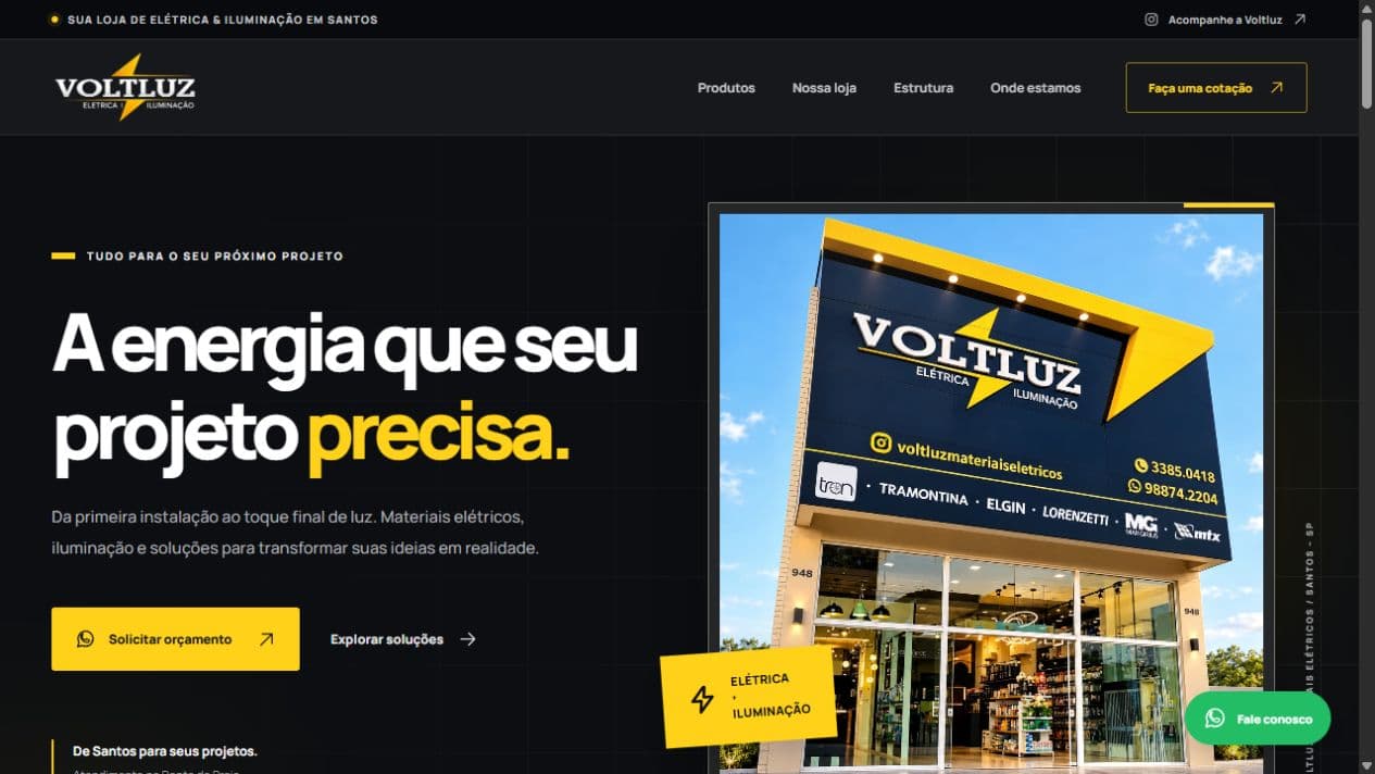 Captura da página inicial publicada de Voltluz
