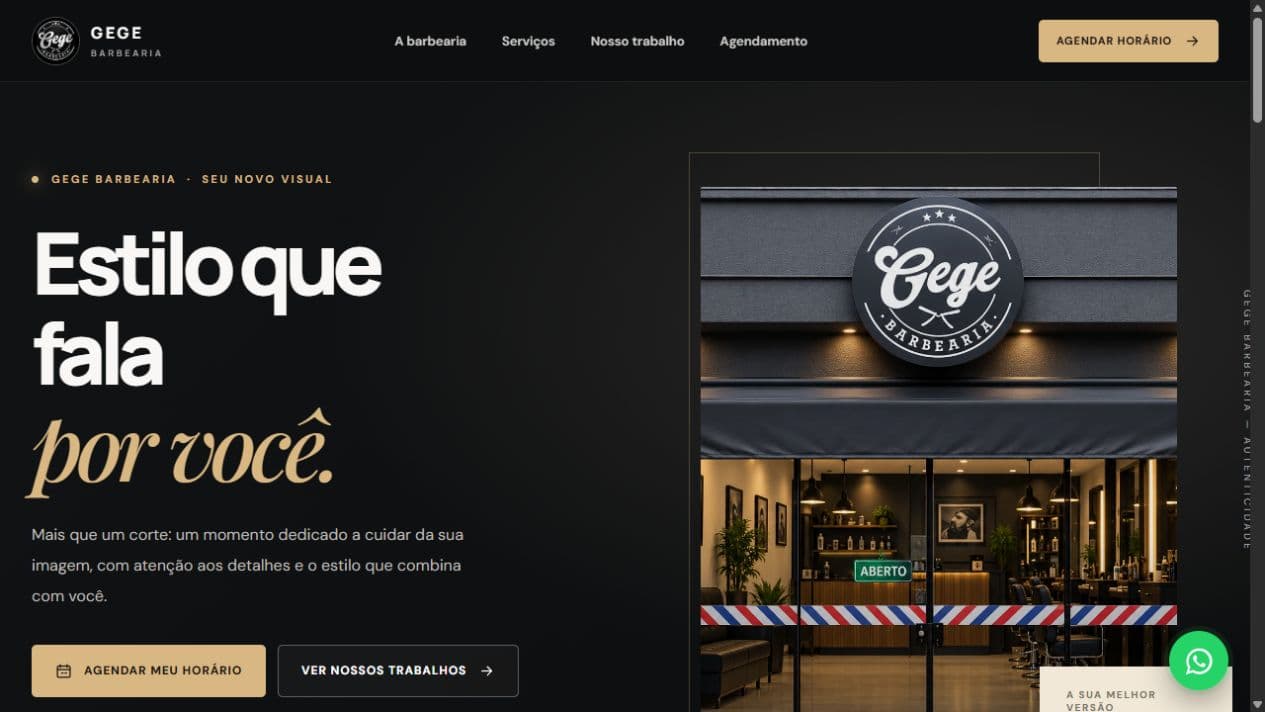 Captura da página inicial publicada de Gege Barbearia