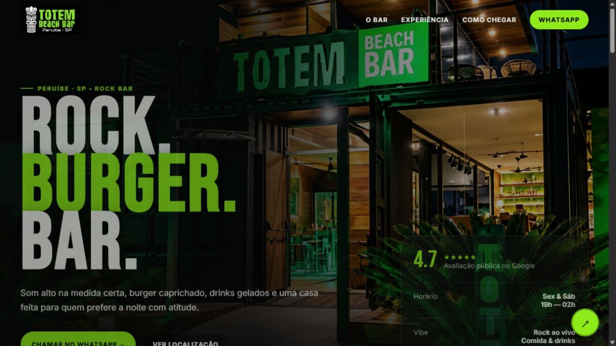 Captura da página inicial publicada de Totem Beach Bar